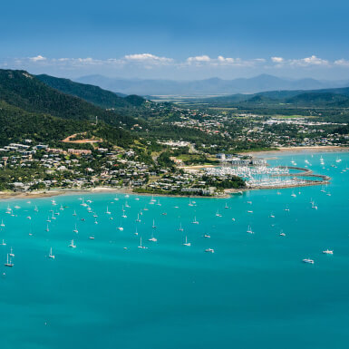 A view of Airlie Beach from the air.