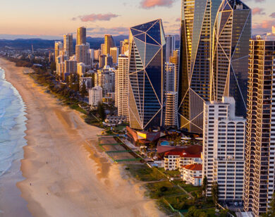 Aerial View of Gold Coast at sunset