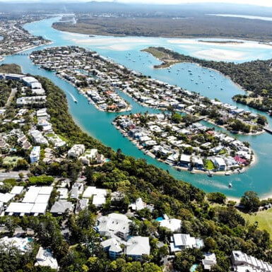 Aerial view of Noosa waterways