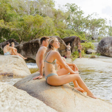People at a water hole.