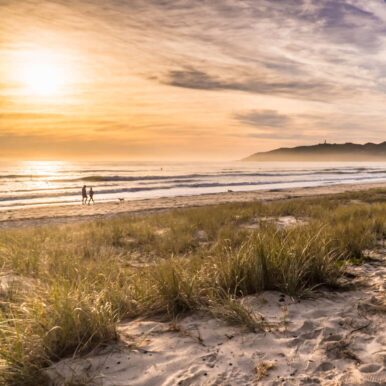 Sunset on Byron Bay beach.