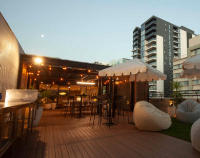 Rooftop lounge at a Drifter accommodation.