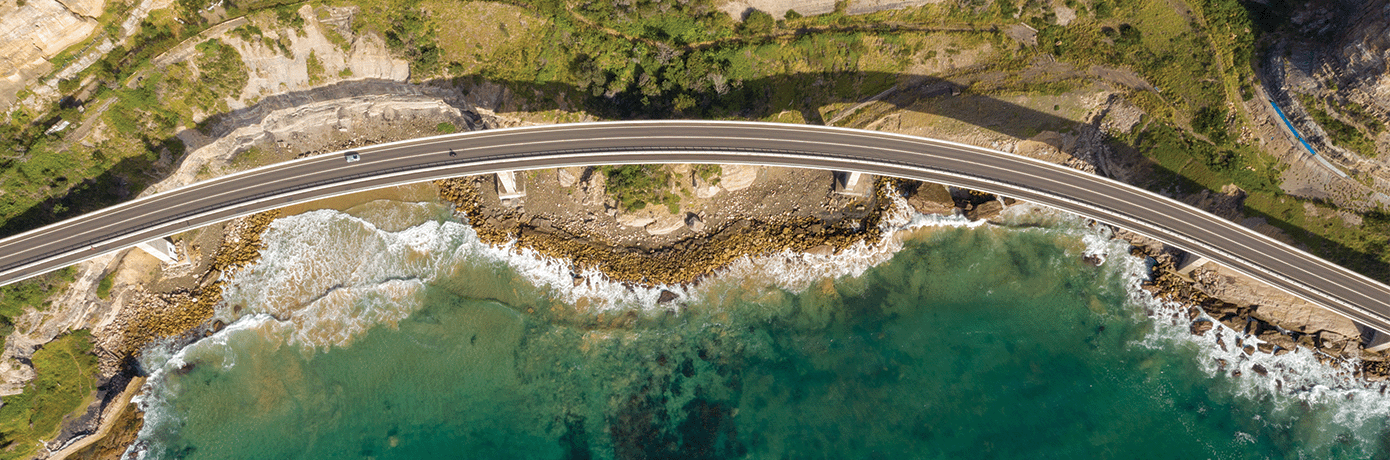 Ariel shot of a highway on the East coast of Australia.